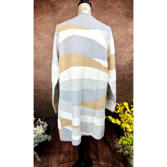 Fortune & Ivy Layla Seamless Open Cardigan Cream,Tan & Grey L - Picture 10 of 12